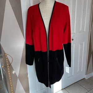 Charter club, size medium, cardigan sweater, black and red